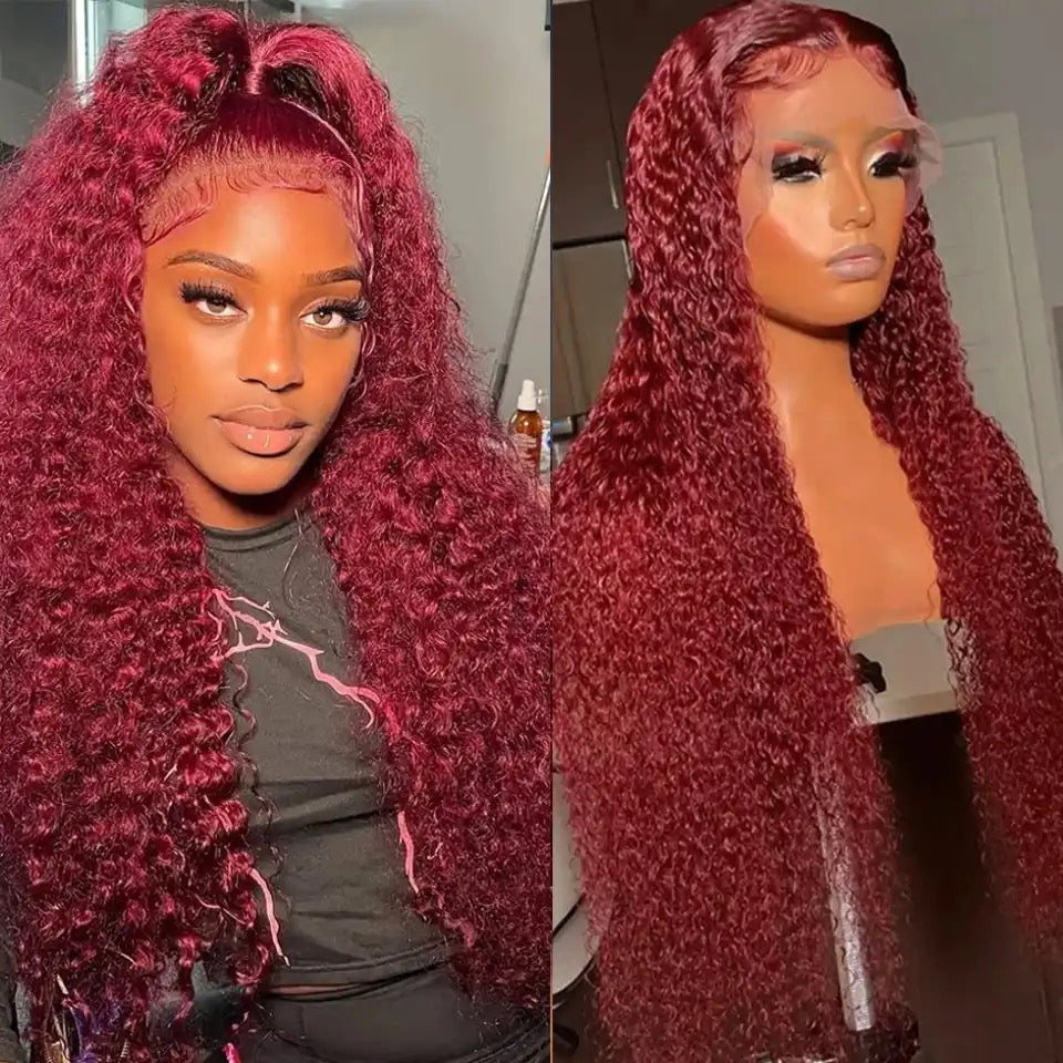 Burgundy Deep Wave Wig 180% density