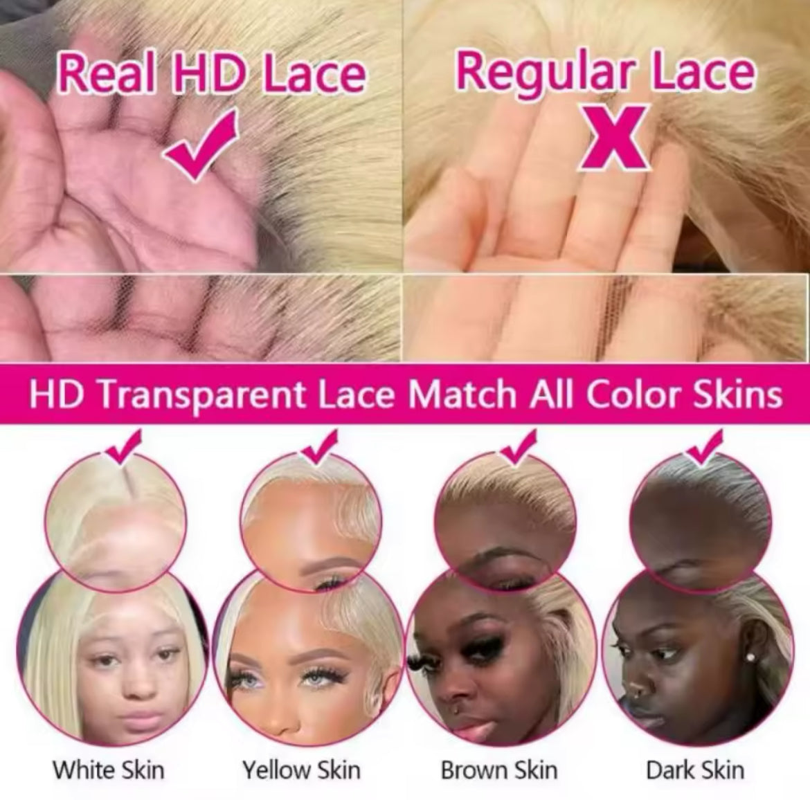26in 613 Blonde Human HD Straight Lace Wig